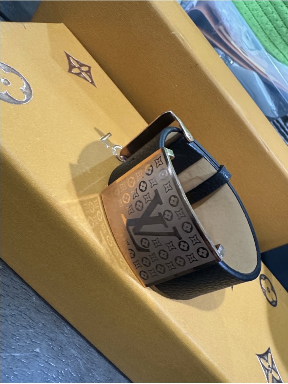 Black Leather Logo Cuff Bracelet - Picture 4 of 4